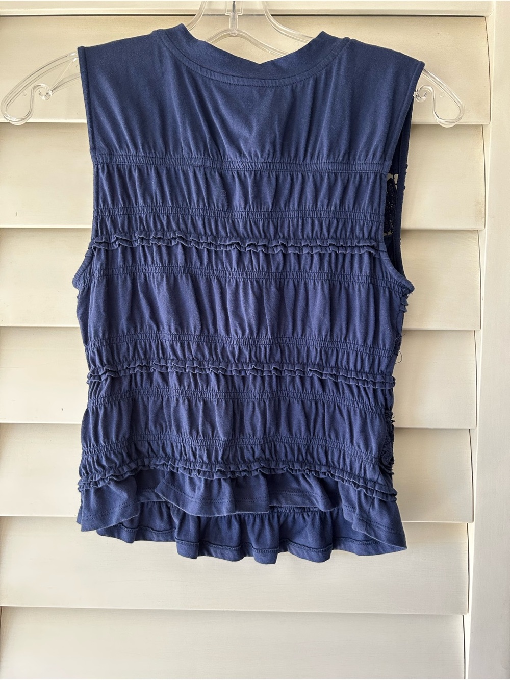 Anthropologie Women's Navy Ruffled Sleeveless Top